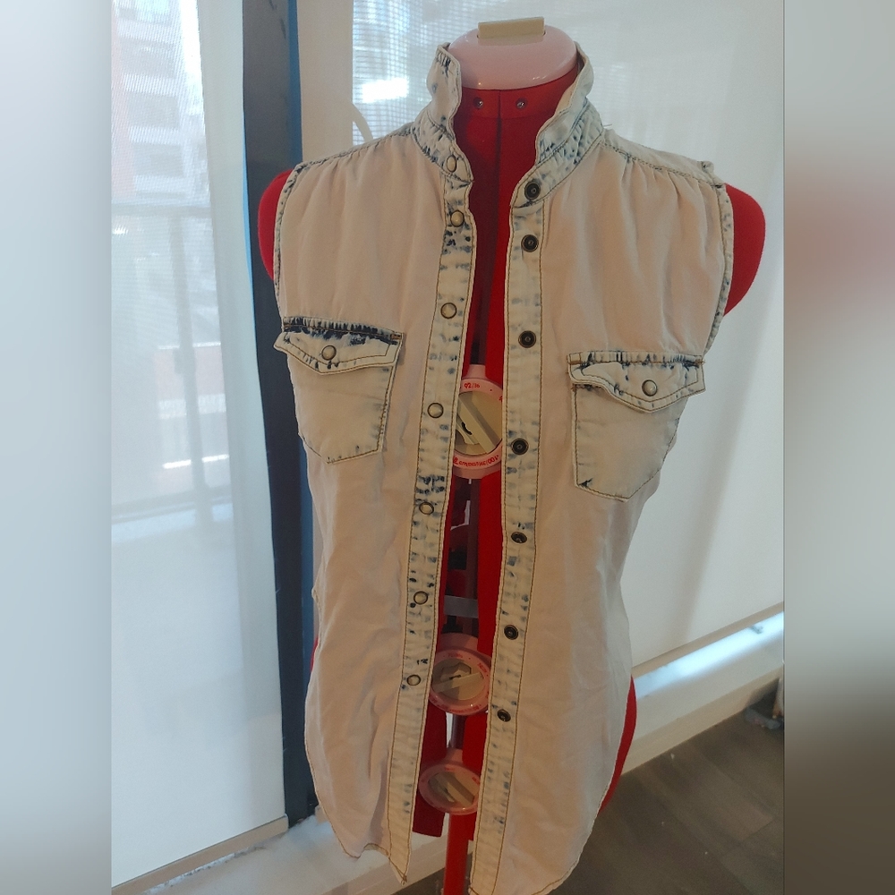 Garage denim look button up blouse